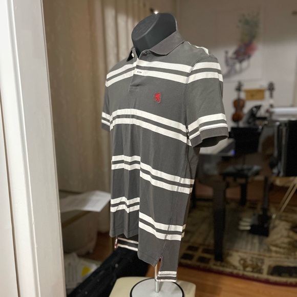 EUC Men’s Size Small EXPRESS Classic Polo Striped Polo Shirt 100% Cotton In Grey - Picture 3 of 9